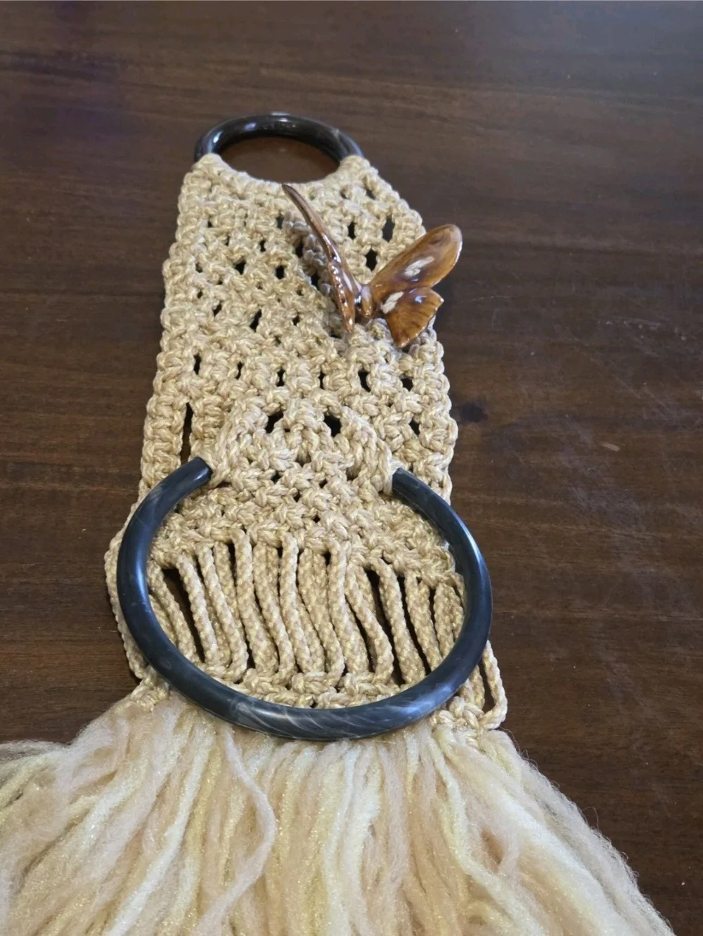 macrame guest towel holder, Butterfly, Boho, 70s Vibe, Vintage Handmade
